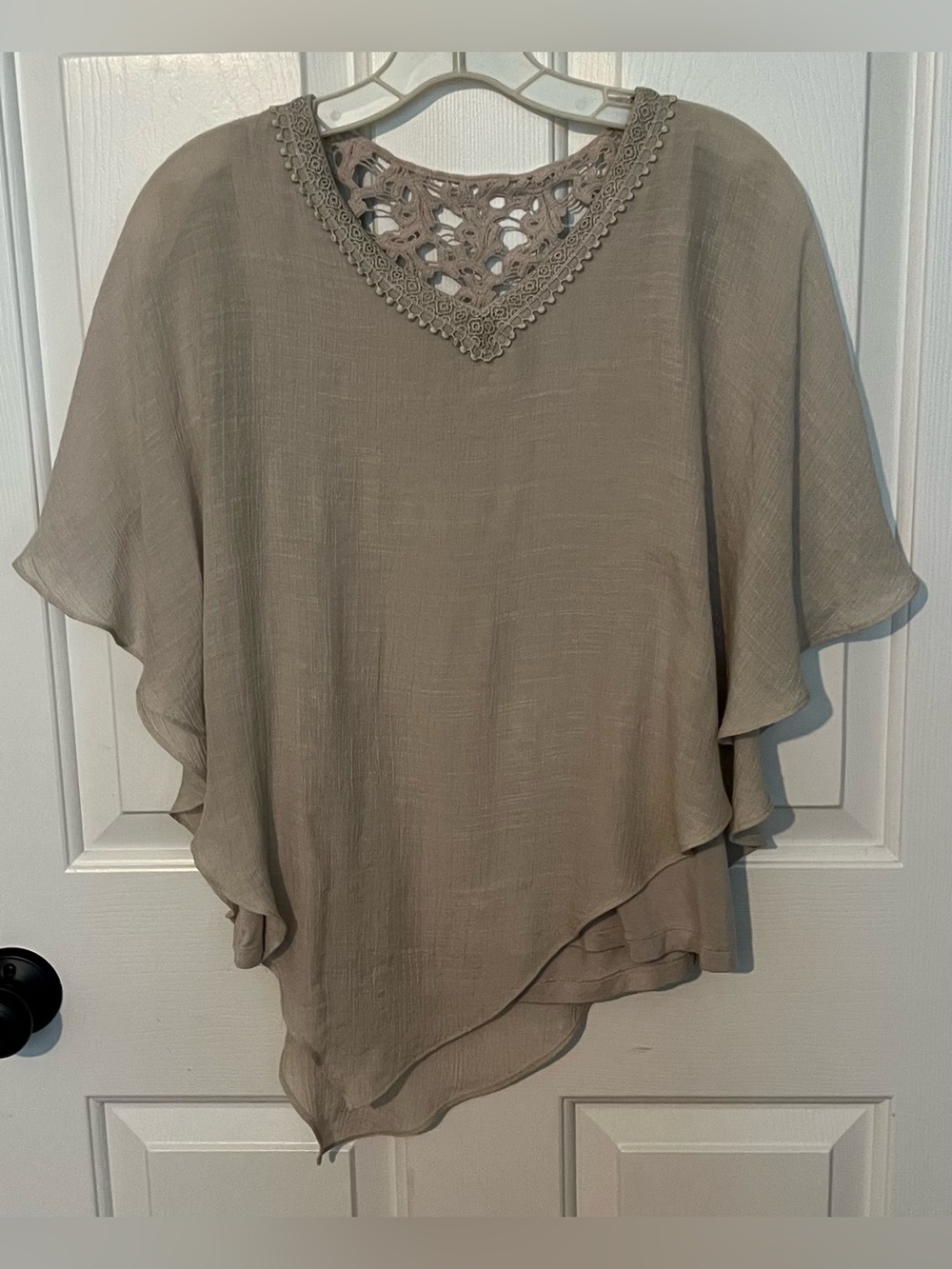 JM Collection Boho Layered Asymmetrical Poncho Blouse - S